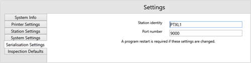 Serialisation settings screen and data fields