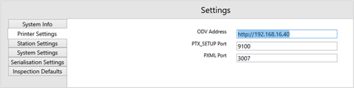 Printer settings and data fields