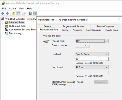 Windows Defender Firewall rules